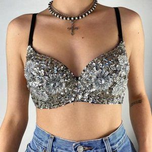 Iconic Sequin Floral Bedazzled Bra